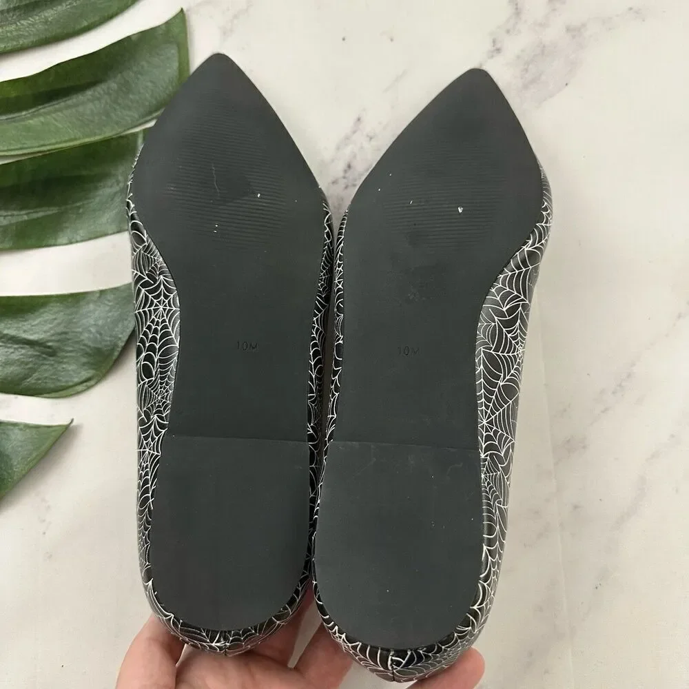 Strange Cult Womens Dagger Spider Web Loafer Flats Size 10 Black White Point Toe